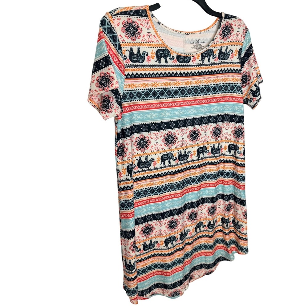 Bobbie Brooks Midi Dress M Multi-Color‎ Elephant Tribal Festival Casual Hippie - Picture 3 of 5